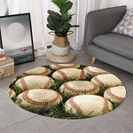Baseballs On Field Print Round Rug