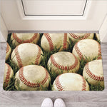 Baseballs On Field Print Rubber Doormat