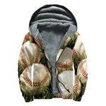 Baseballs On Field Print Sherpa Lined Zip Up Hoodie
