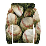 Baseballs On Field Print Sherpa Lined Zip Up Hoodie