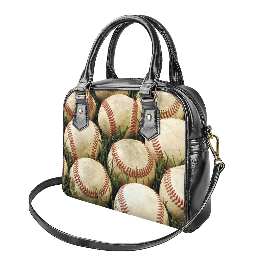 Baseballs On Field Print Shoulder Handbag