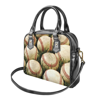 Baseballs On Field Print Shoulder Handbag