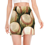 Baseballs On Field Print Side Slit Mini Skirt