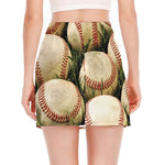 Baseballs On Field Print Side Slit Mini Skirt