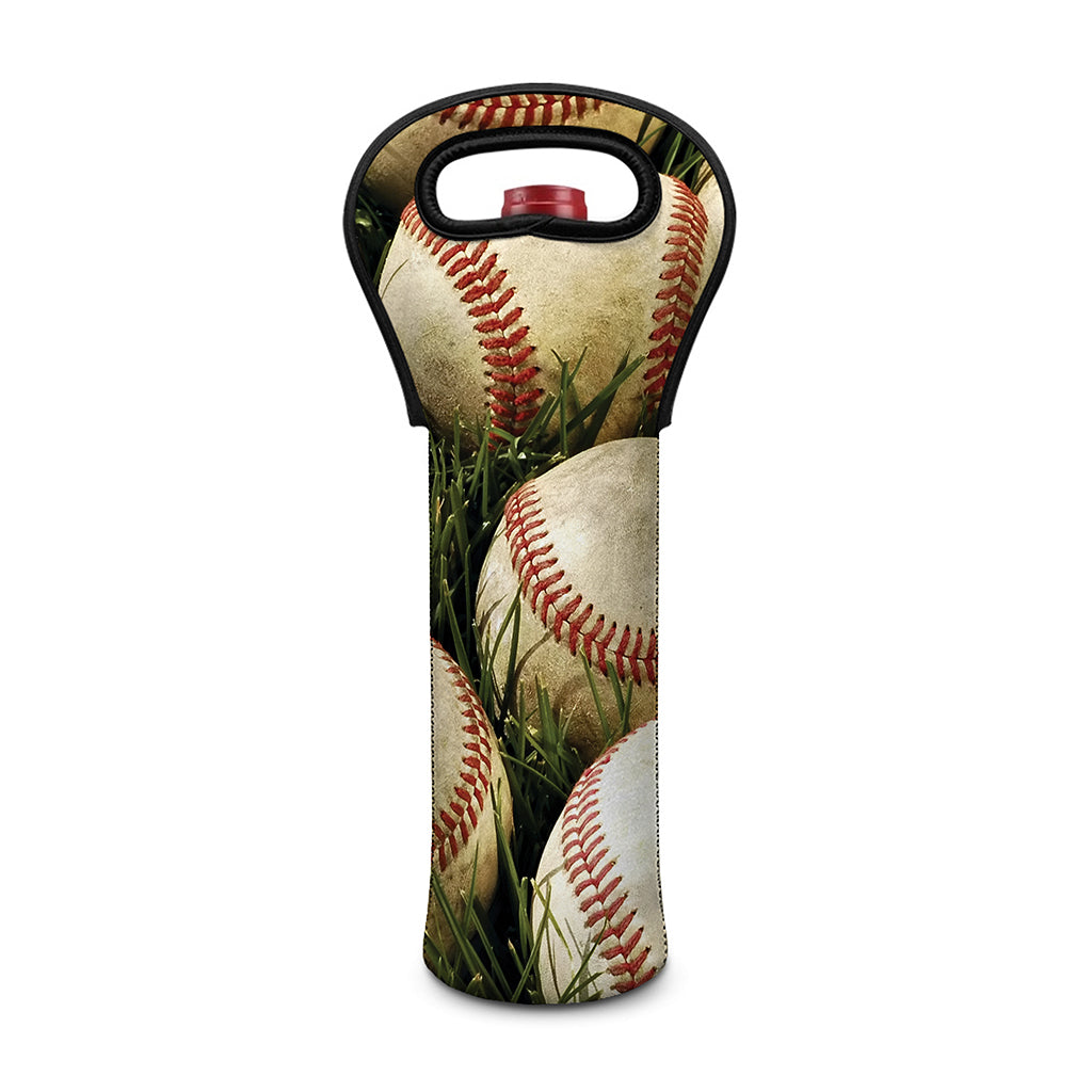 Baseballs On Field Print Single Neoprene Wine Tote