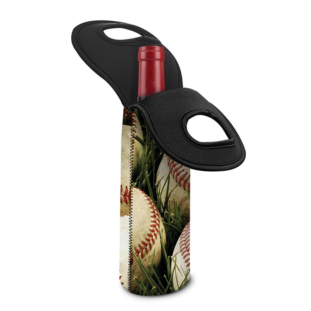Baseballs On Field Print Single Neoprene Wine Tote