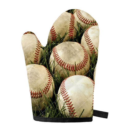 Baseballs On Field Print Single Oven Mitt