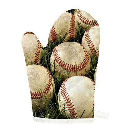 Baseballs On Field Print Single Oven Mitt