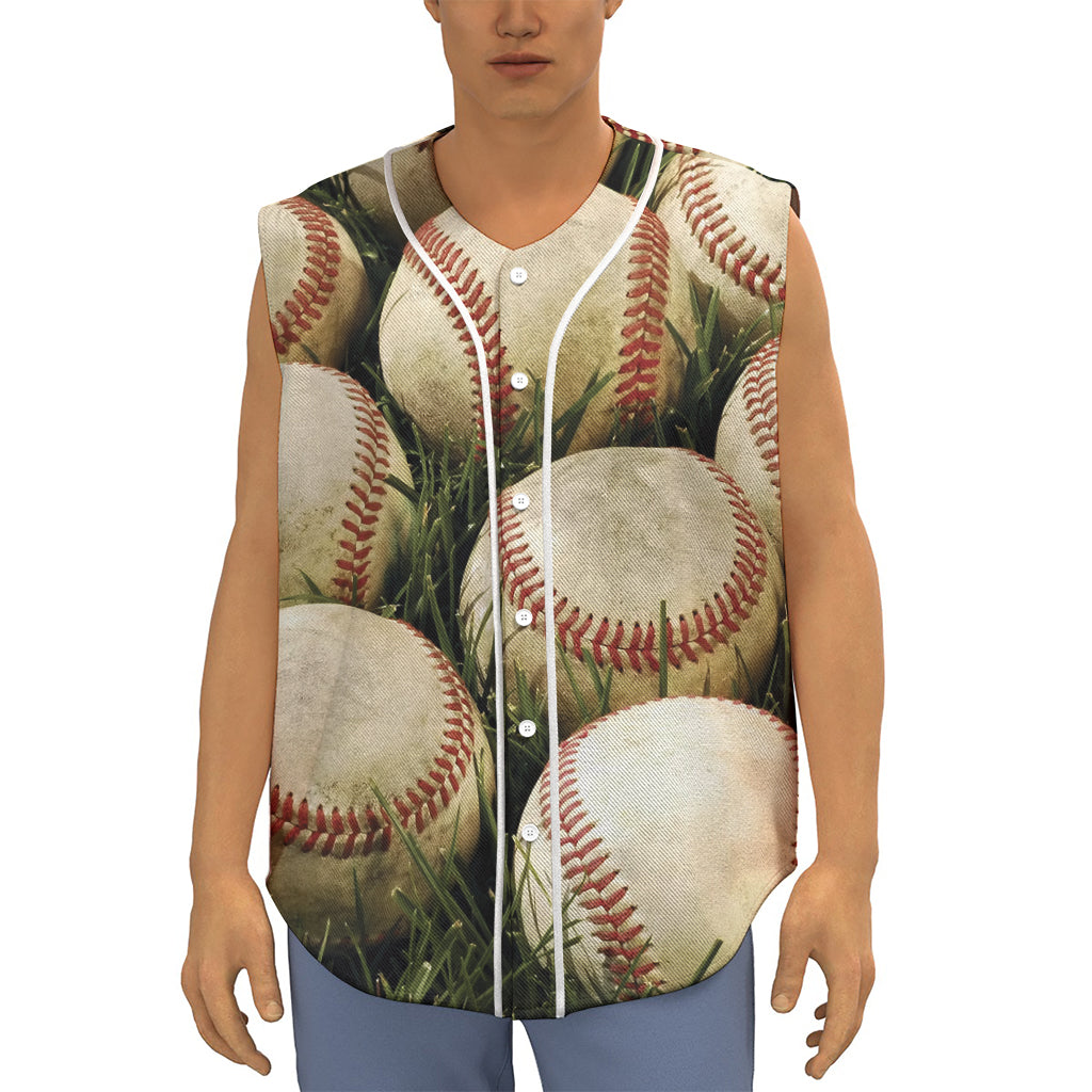 Baseballs On Field Print Sleeveless Baseball Jersey