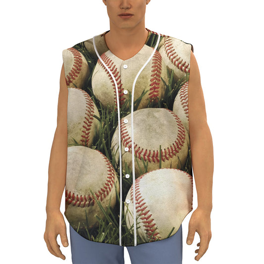 Baseballs On Field Print Sleeveless Baseball Jersey