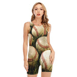 Baseballs On Field Print Sleeveless One Piece Swimsuit