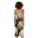 Baseballs On Field Print Slim Fit Midi Cami Dress