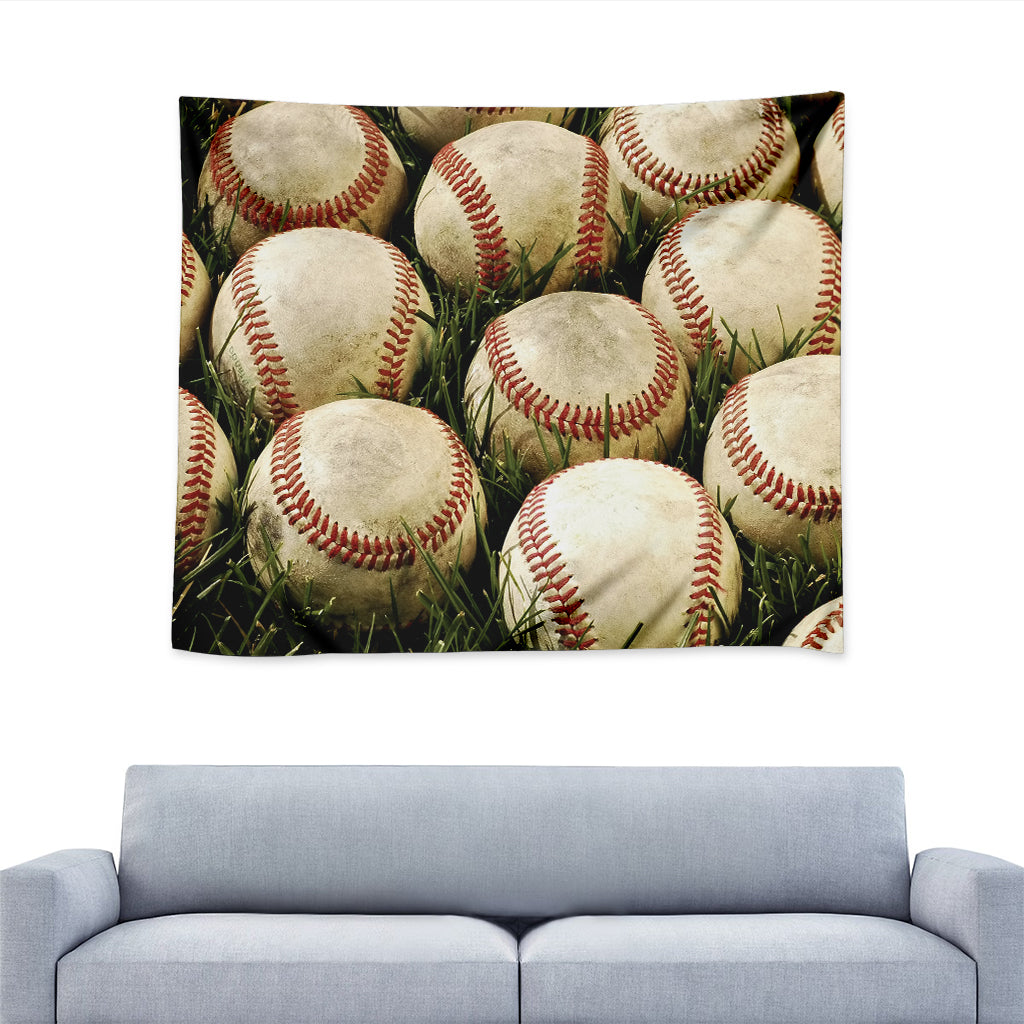 Baseballs On Field Print Tapestry