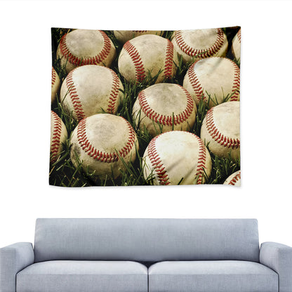 Baseballs On Field Print Tapestry