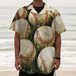 Baseballs On Field Print Textured Short Sleeve Shirt