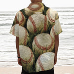Baseballs On Field Print Textured Short Sleeve Shirt