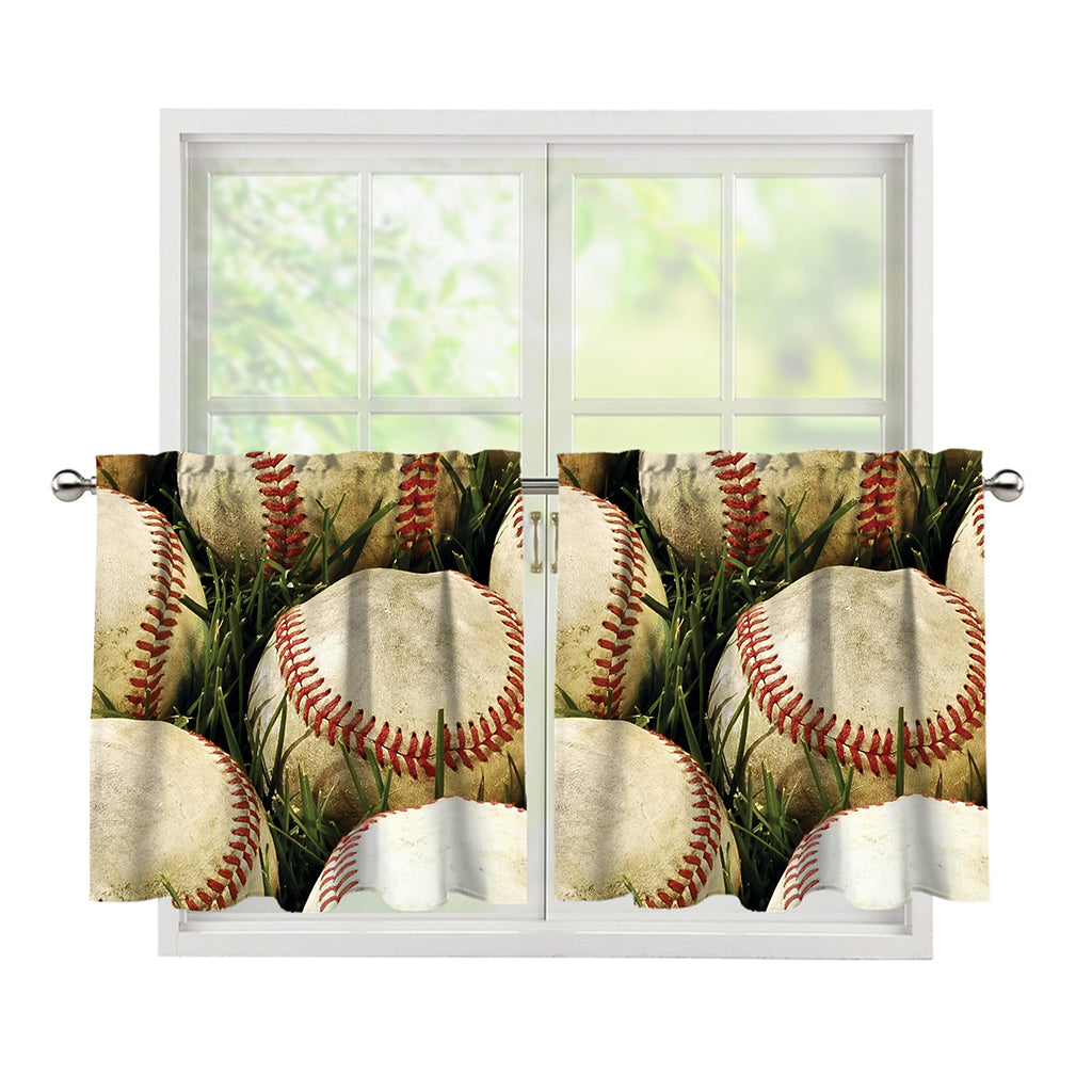 Baseballs On Field Print Tier Curtains