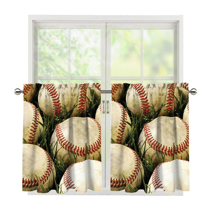 Baseballs On Field Print Tier Curtains