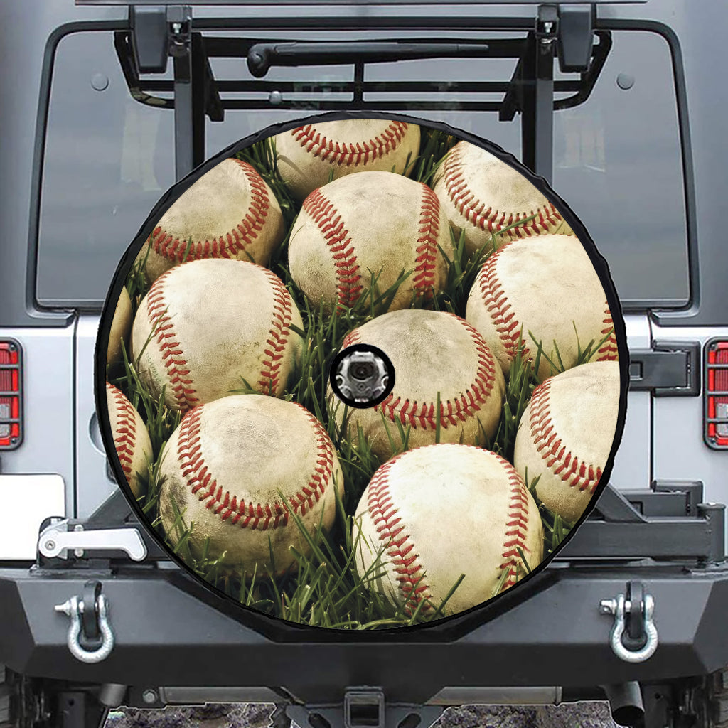 Baseballs On Field Print Tire Cover With Camera Hole