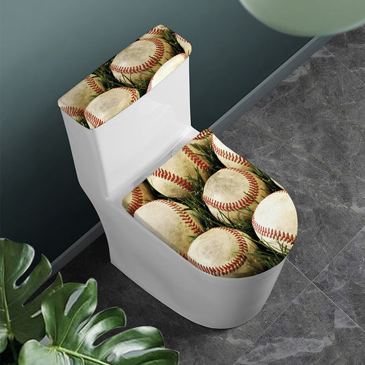 Baseballs On Field Print Toilet Lid And Tank Cover Set