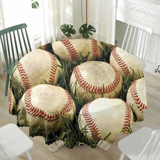 Baseballs On Field Print Waterproof Round Tablecloth