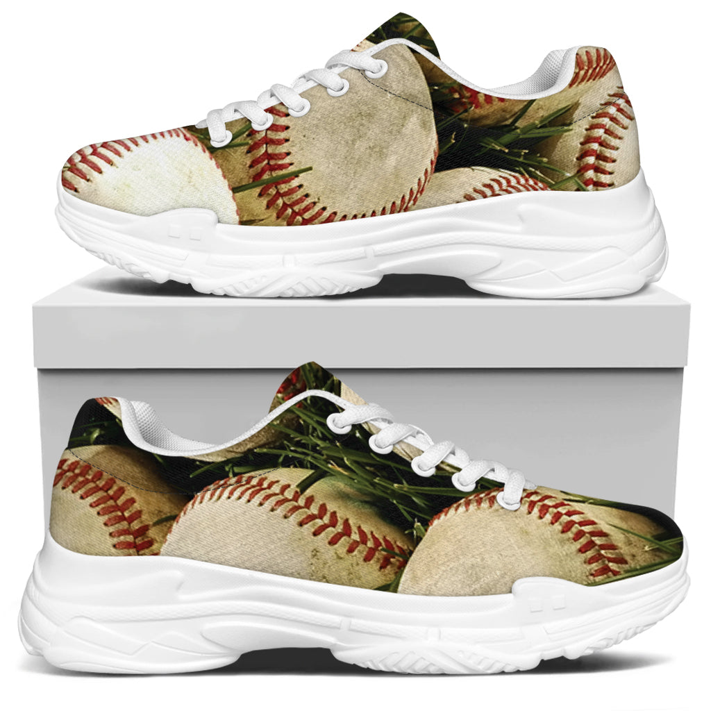 Baseballs On Field Print White Chunky Shoes