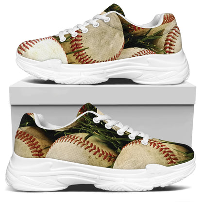 Baseballs On Field Print White Chunky Shoes