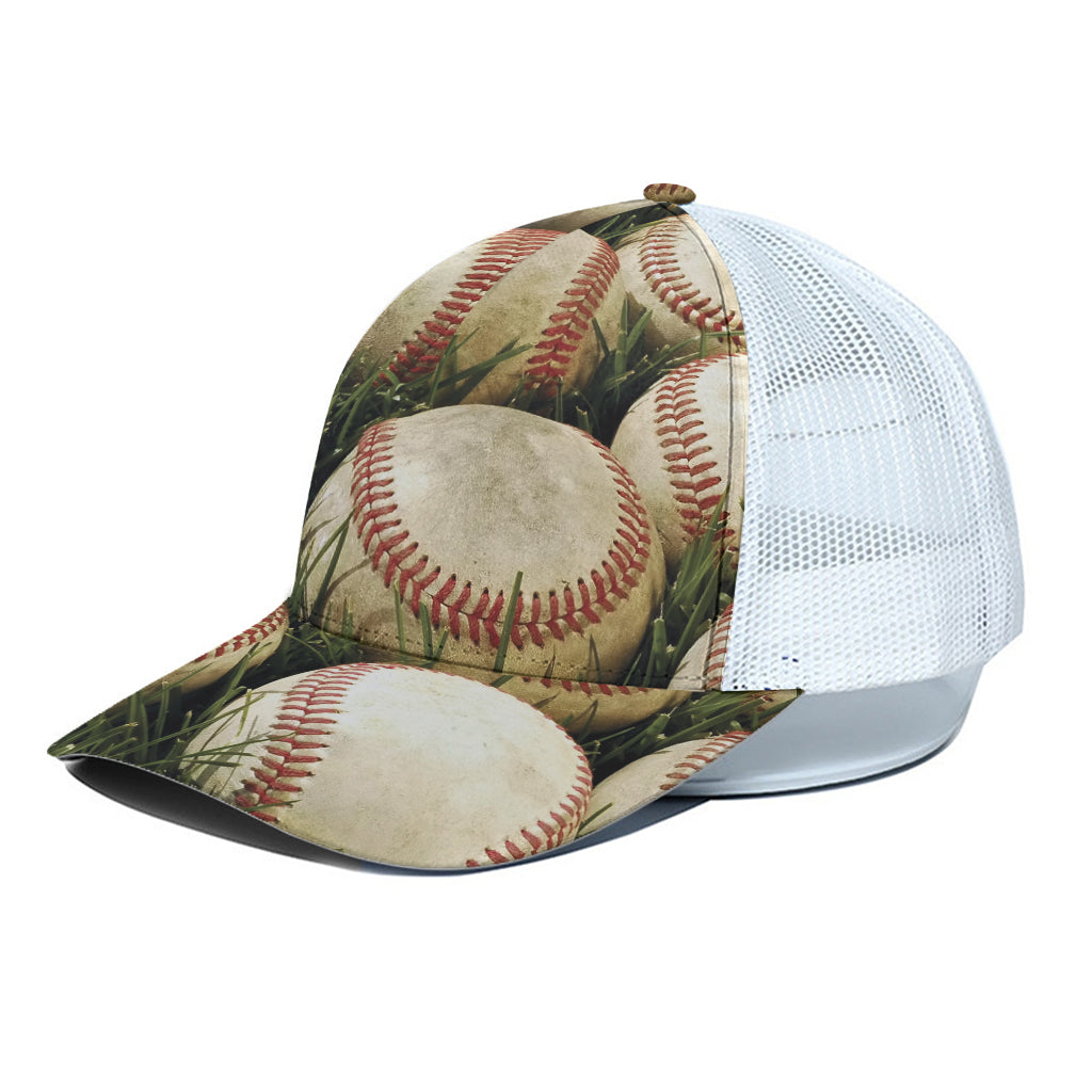 Baseballs On Field Print White Mesh Trucker Cap
