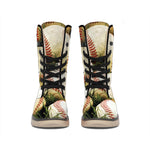 Baseballs On Field Print Winter Boots