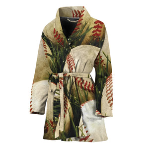 Baseballs On Field Print Women's Bathrobe