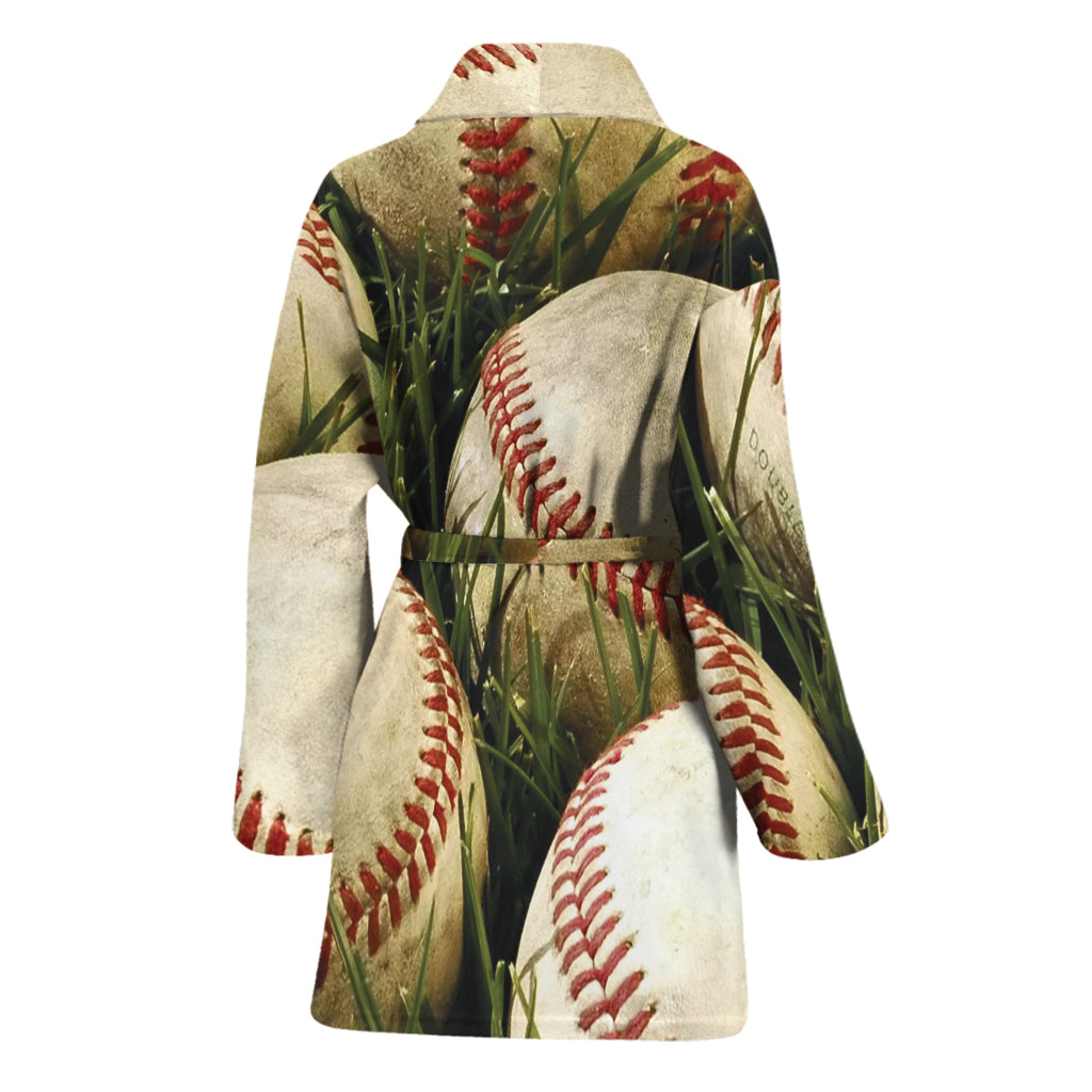 Baseballs On Field Print Women's Bathrobe