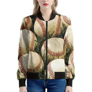 Baseballs On Field Print Women's Bomber Jacket