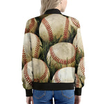 Baseballs On Field Print Women's Bomber Jacket