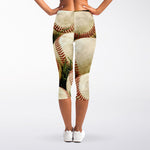 Baseballs On Field Print Women's Capri Leggings