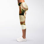 Baseballs On Field Print Women's Capri Leggings