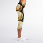 Baseballs On Field Print Women's Capri Leggings