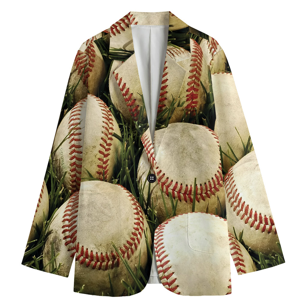 Baseballs On Field Print Women's Cotton Blazer