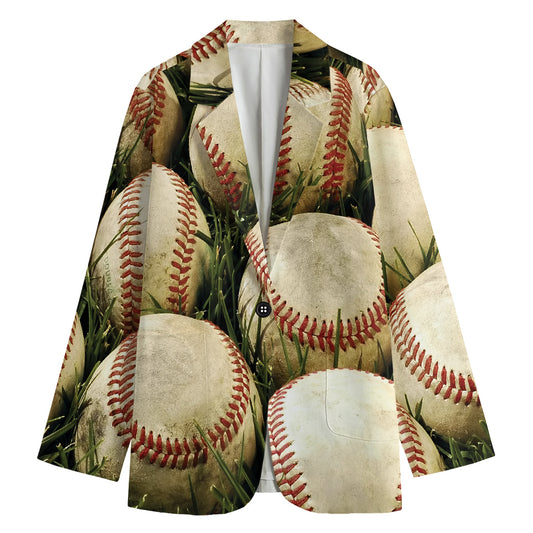 Baseballs On Field Print Women's Cotton Blazer