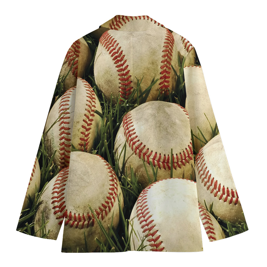 Baseballs On Field Print Women's Cotton Blazer