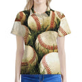 Baseballs On Field Print Women's Polo Shirt