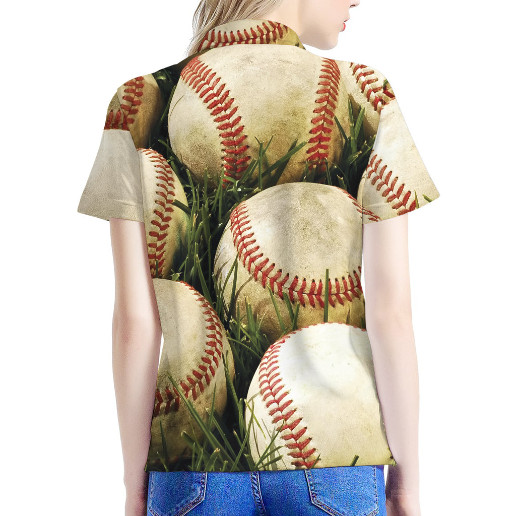Baseballs On Field Print Women's Polo Shirt