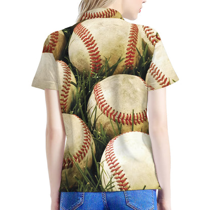 Baseballs On Field Print Women's Polo Shirt