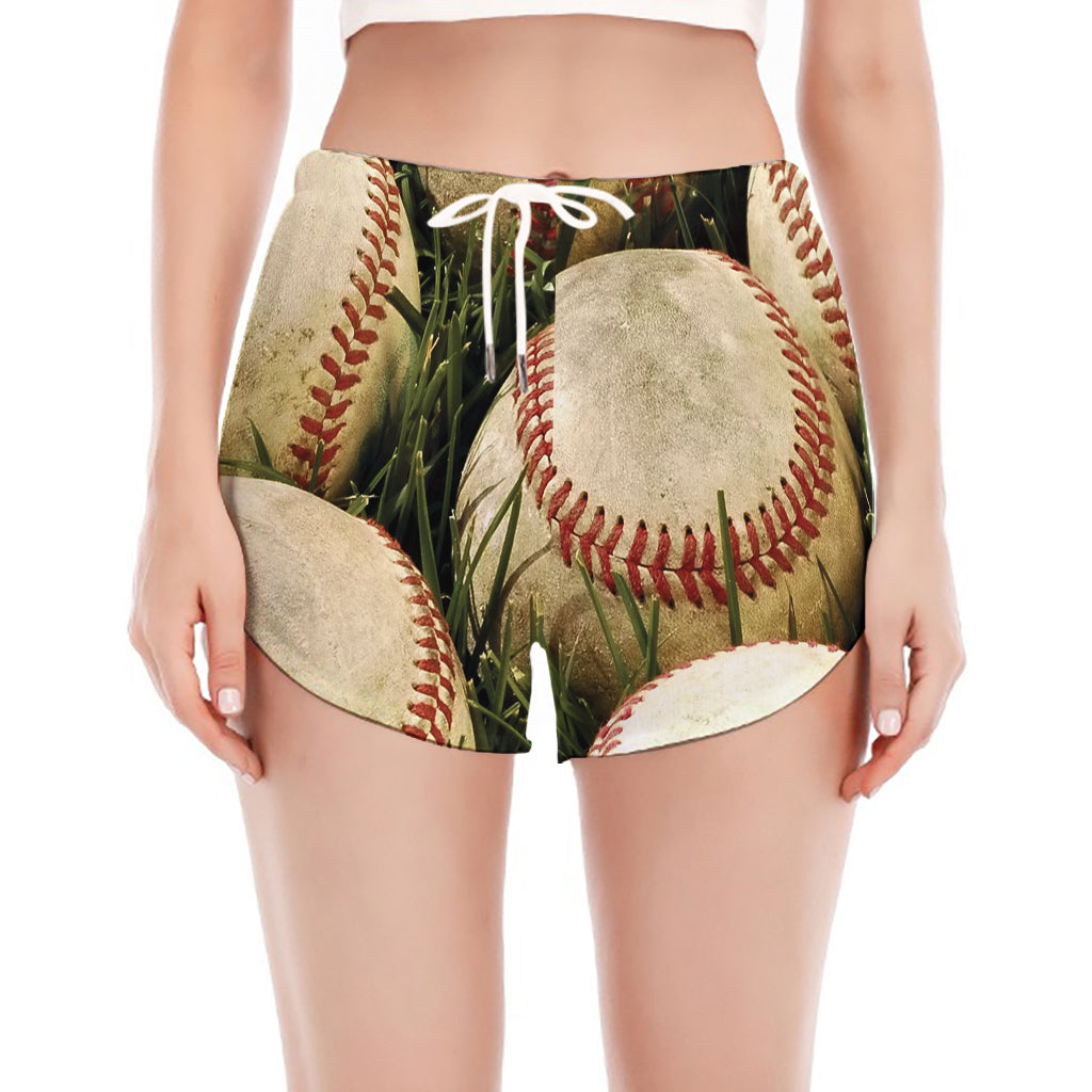 Baseballs On Field Print Women's Split Running Shorts