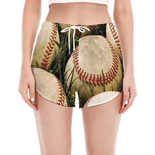 Baseballs On Field Print Women's Split Running Shorts