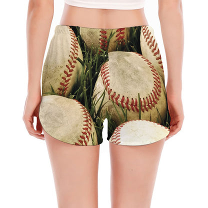 Baseballs On Field Print Women's Split Running Shorts