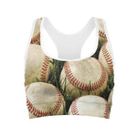 Baseballs On Field Print Women's Sports Bra