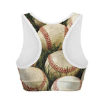 Baseballs On Field Print Women's Sports Bra