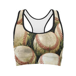 Baseballs On Field Print Women's Sports Bra