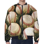 Baseballs On Field Print Zip Sleeve Bomber Jacket