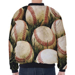 Baseballs On Field Print Zip Sleeve Bomber Jacket